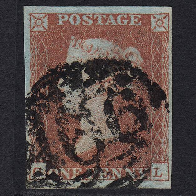 GB QV 1841 1d Red-brown Pl 95 (SG8) 'CL' GU Liverpool (466) 4 Margins