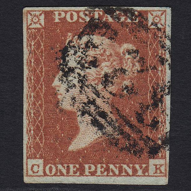 GB QV 1841 1d Red-brown (Plate 96) (SG8) 'CK' FU Grimsby (323) 4M Imperf