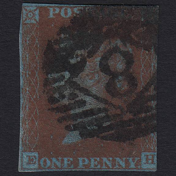 GB QV 1841 1d Abnormally Blued (Plate 49) SG8a-B1(2) EH GU London No.8