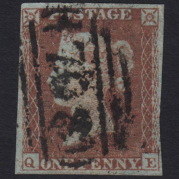 GB QV 1841 1d Red-brown Pl 156 SG8-B2(1) QE GU Shrewsbury 708 4M Imperf
