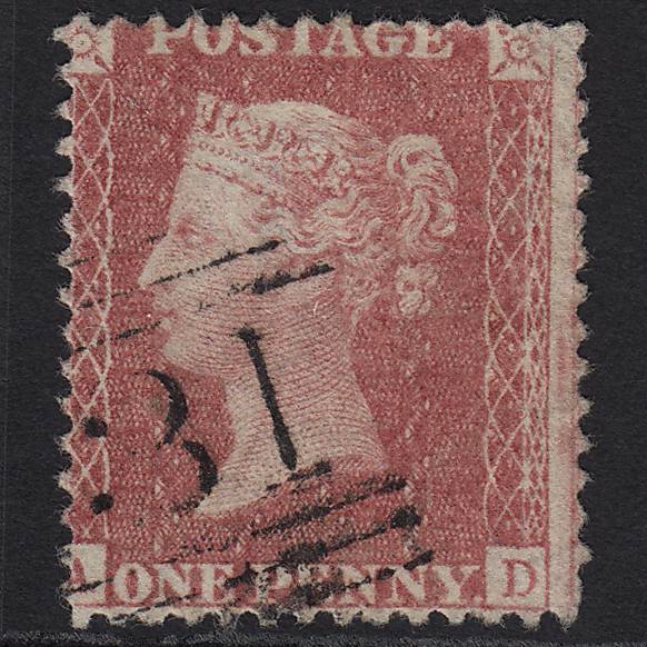 GB QV 1857 1d (Plate 56) SG40-C10(1) AD FU Edinburgh 131 Missing Imprimatur