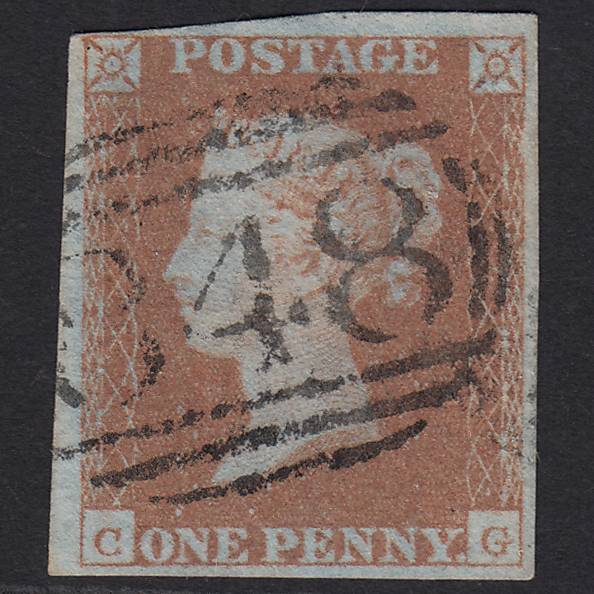 GB QV 1841 1d Red-brown (Plate 99) SG8-B1(1) CG FU 4 Margins Warwick 848