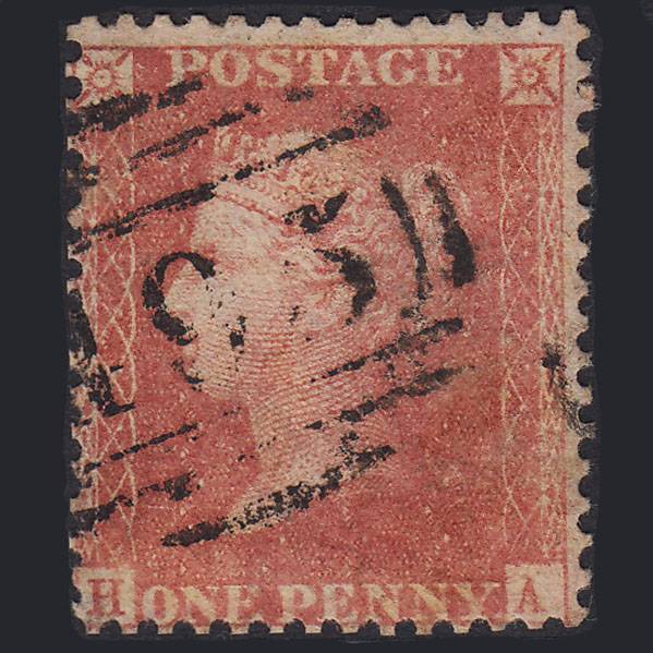 GB QV 1857 1d Pale Red Transitional (Plate 48) SGC9(3) HA GU Malton 495
