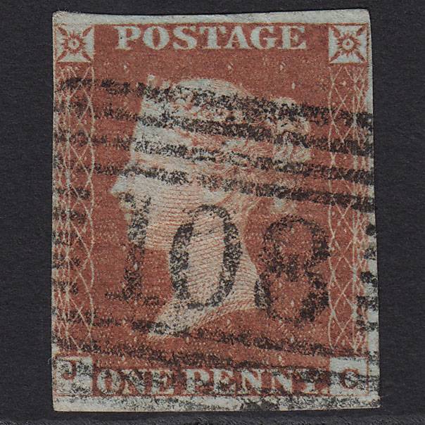 GB QV 1841 1d Red-brown (Plate 85) SG8-B1(1) JC GU 4 Margins Dumfries 108