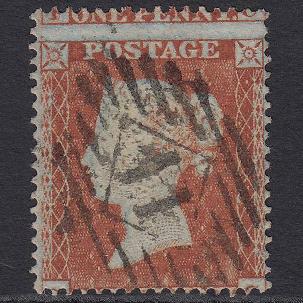 GB QV 1854 1d PL R5 SG17-C1(1) Framed Reverse GC FU London Large Misperf