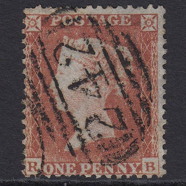 GB QV 1855 1d Red-brown (Plate 198) SG22-C2(1) RB GU Derby 242