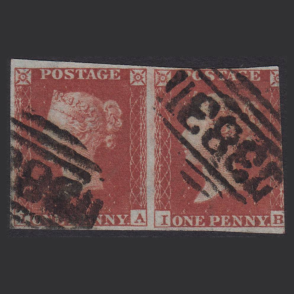 GB QV 1841 1d Red-brown (Plate 169) SG8-B2(1) IA-IB GU Pair Hull 383