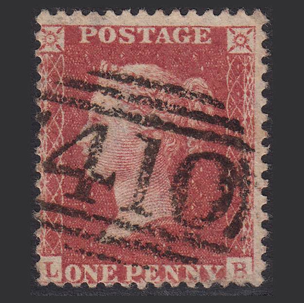 GB QV 1857 1d Rose-red (Plate 38) SG40-C10(1) LB FU Kelvedon 410 Misperf