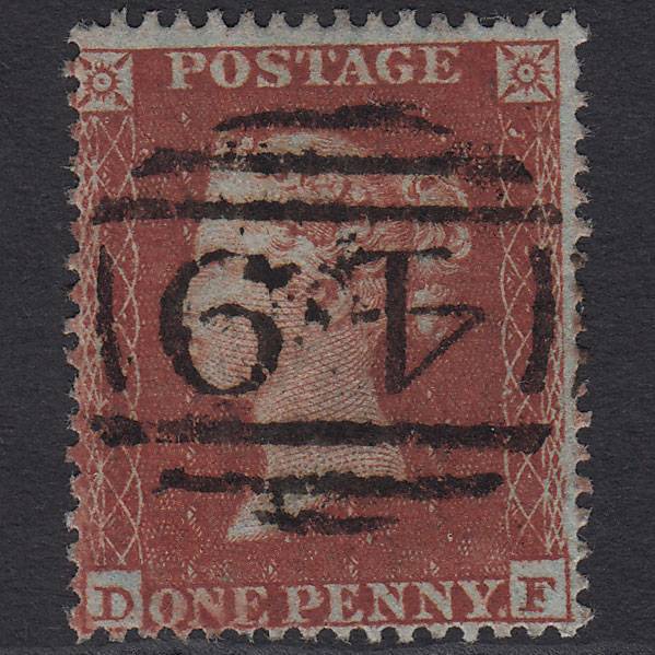 GB QV 1854 1d Red-brown (Plate 197) SG17-C1(1) DF FU Barnsley 49