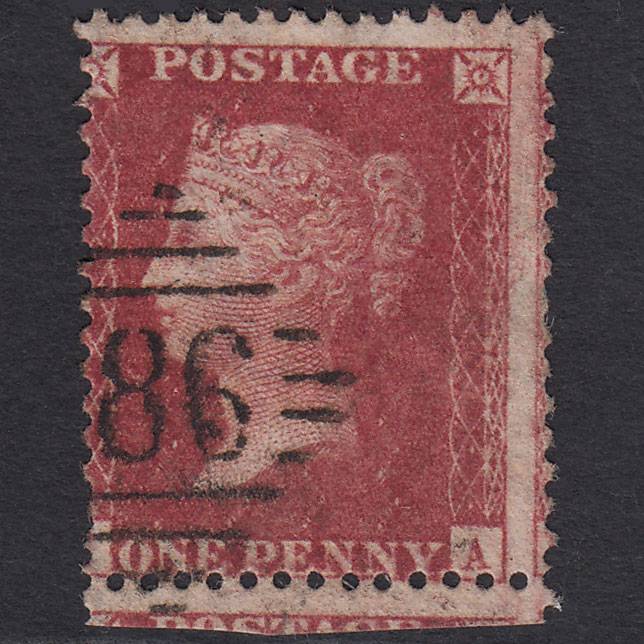 GB QV 1857 1d Rose-red SG40-C10(1) ?a FU Dublin 186 Misperf