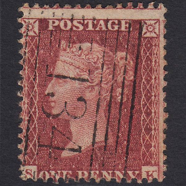 GB QV 1857 1d Deep Rose-red (Plate 36) SG41-C10(4) SK FU Elon 134 Misperf