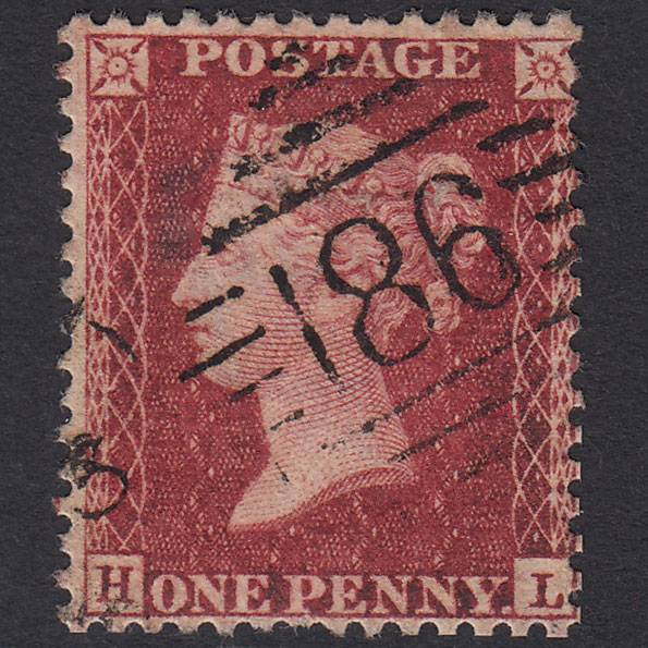 GB QV 1857 1d Deep Rose-red (Plate 43) SG41-C10(4) HL GU Dublin 186