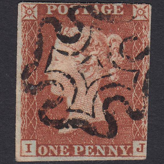 GB QV 1841 1d Red-brown Pl 19 SG8-B1(1) Ivory Head IJ GU Maltese Cross