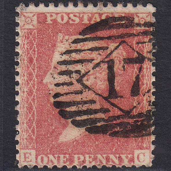 GB QV 1857 1d Pale Rose Transitional (Plate 27) SGC9A(1) EC GU London IS 17