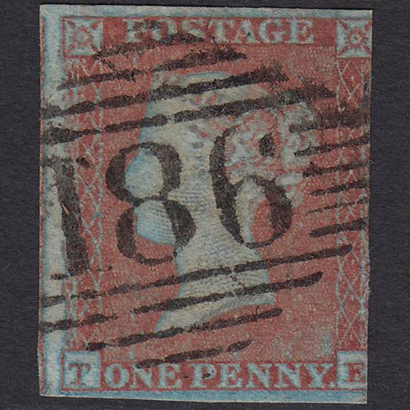 GB QV 1841 1d (Plate 123) SG8a-B1(2) Framed Reverse TE GU 3 Margins Dublin 186