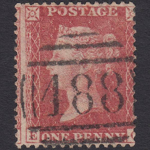 GB QV 1857 1d Rose-red Pl 43 SG40-C10(1) EC FU Lynn 488 Large Misperf