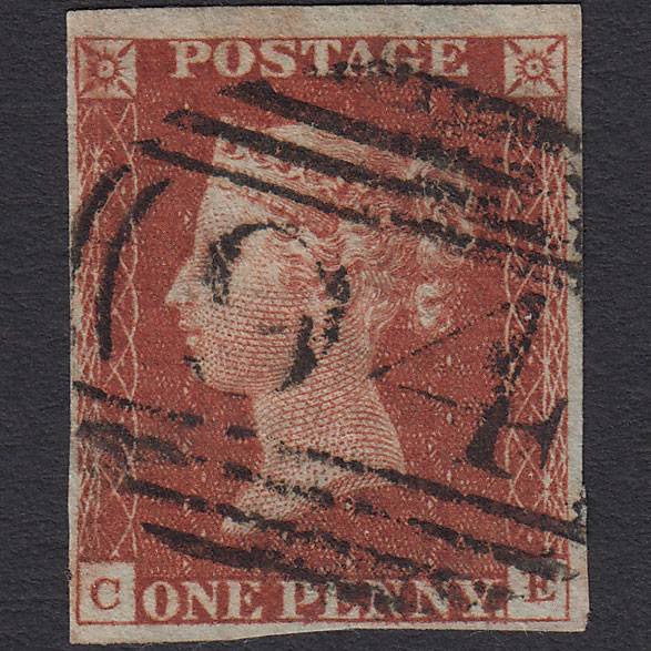 GB QV 1841 1d Red-brown (Plate 38) SG8-B1(1) CE FU 4 Margins Boston 94