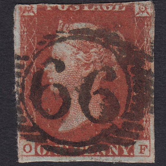 GB QV 1841 1d Red-Brown Plate 55 SG8-B1(1) OF GU London D&S 66