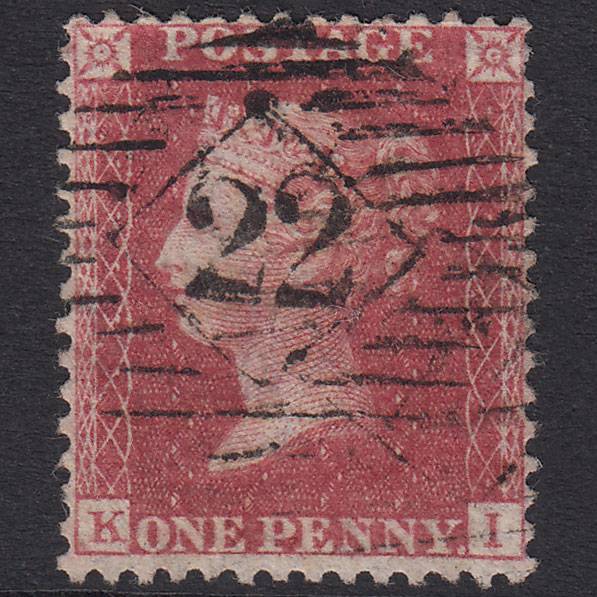 GB QV 1857 1d Rose-Red Plate 47 SG40-C10(1) KI FU London IS 22