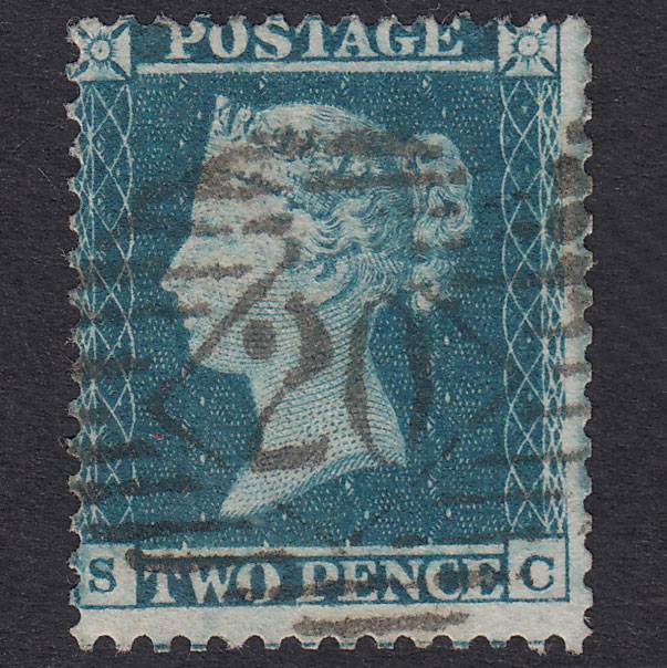 GB QV 1855 2d Greenish Blue Plate 5 SG34-F6(2) SC FU London IS 20
