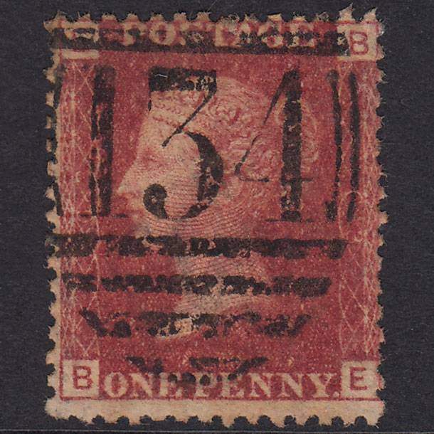 GB QV 1864 1d Lake-Red Plate 163 SG44-G1(2) BE GU Bristol 134