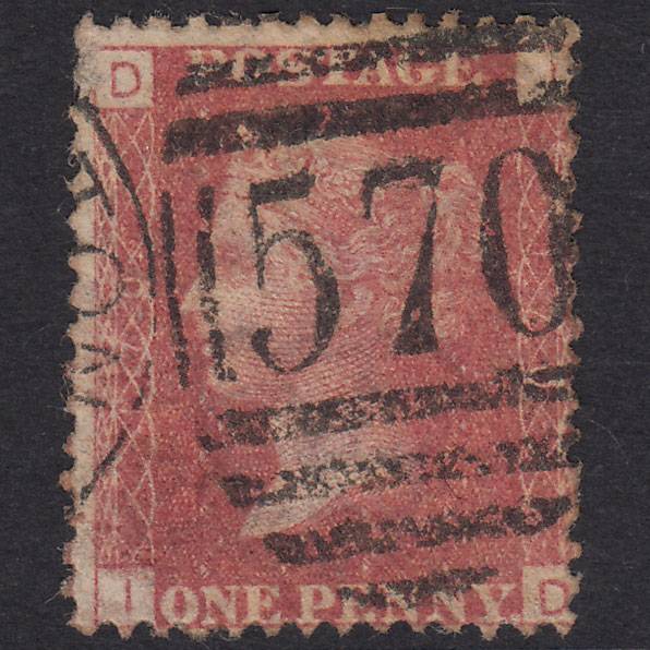GB QV 1864 1d Plate 170 SG43-G1(1) ID GU Northampton 570 Blind Perf