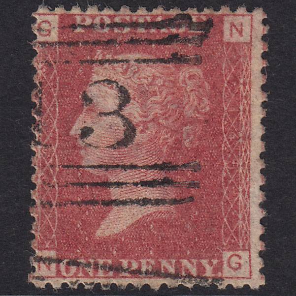 GB QV 1864 1d Lake-Red Plate 145 SG44-G1(2) NG FU Scotland