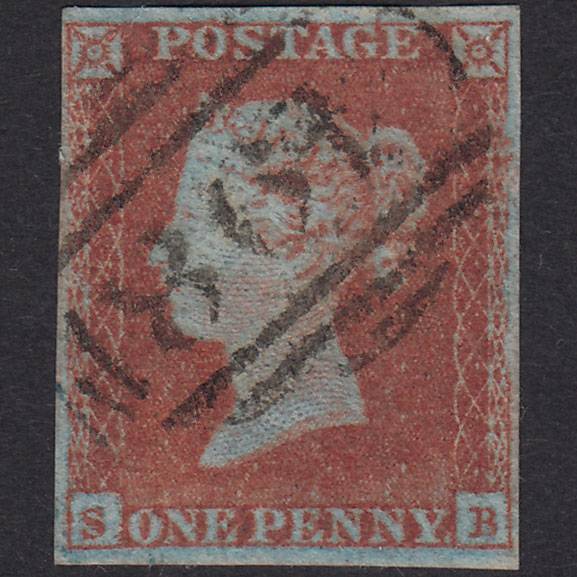 GB QV 1841 1d Very Blued Plate 127 SG8A-B1(2) SB FU 4M Manchester 498