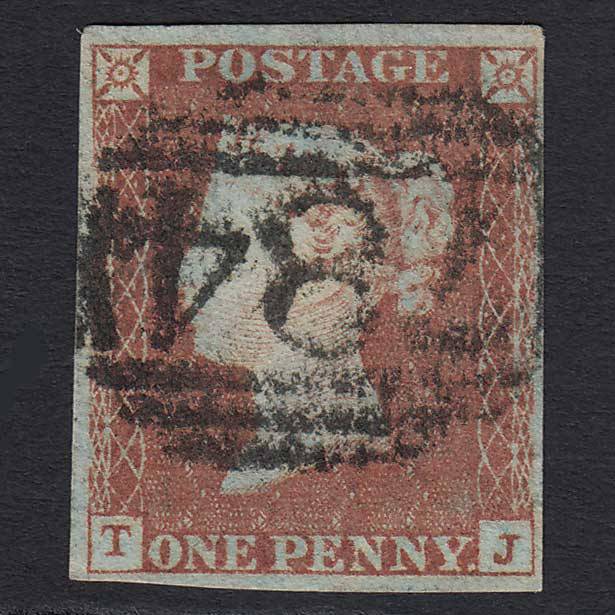 GB QV 1841 1d Red-brown (Plate 98) (SG8) 'TJ' FU Tenby (784) 4M Imperf