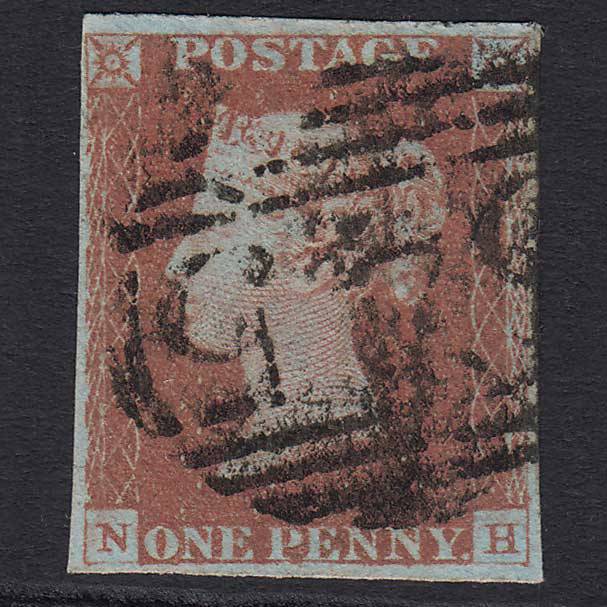 GB QV 1841 1d Red-brown Pl 74 (SG8) 'NH' GU Newcastle (545) 4 Margins