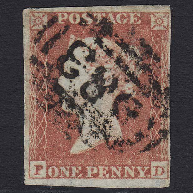 GB QV 1841 1d Red-brown (Plate 153) (SG8) 'PD' GU 4 Margins