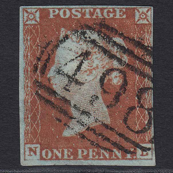 GB QV 1841 1d Red-brown Pl 48 (SG8) 'NL' FU Manchester (498) 4 Margins