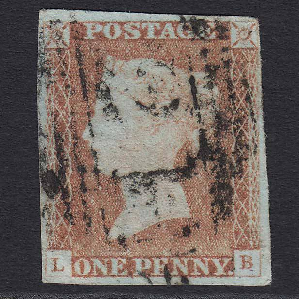 GB QV 1841 1d Pale Red-brown Pl 70 (SG9) 'LB' GU Andover (21) 4 Margins