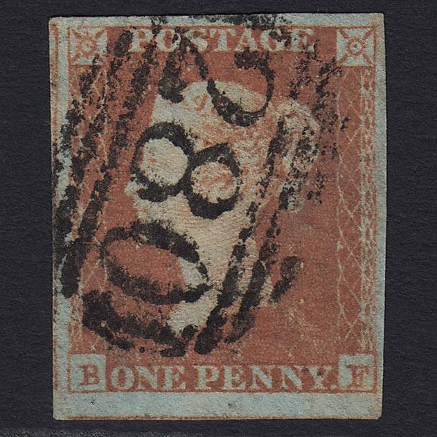 GB QV 1841 1d Red-brown (Plate 88) (SG8) 'BF' FU Epsom (280) 4M Imperf