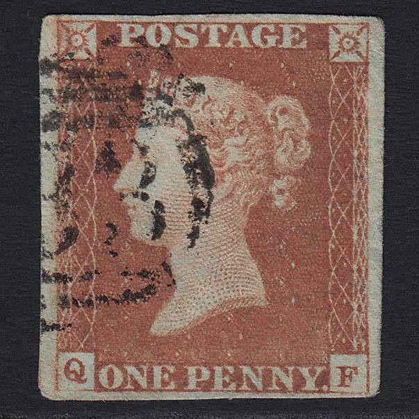 GB QV 1841 1d Red-brown (Plate 75) (SG8) 'QF' GU 4 Margins