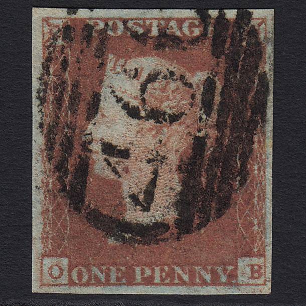 GB QV 1841 1d Red-brown Pl 86 (SG8) 'OB' FU Liverpool (466) 4 Margins