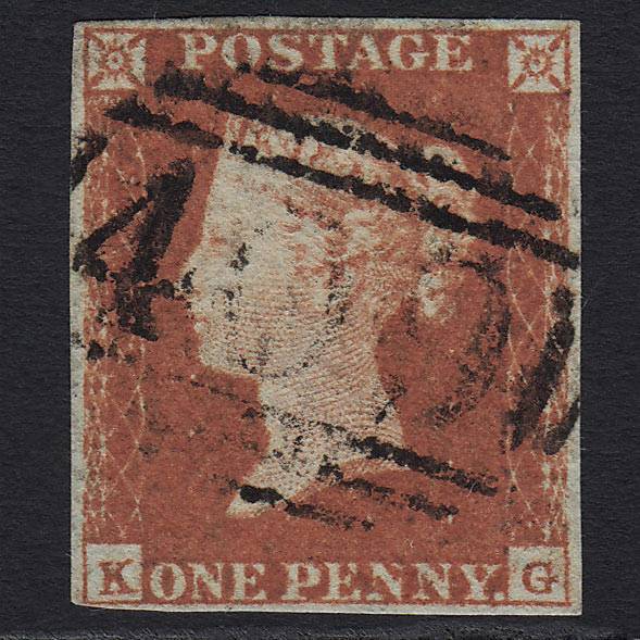GB QV 1841 1d Red-brown (Plate 93) (SG8) 'KG' FU Jersey (409) 4M Imperf