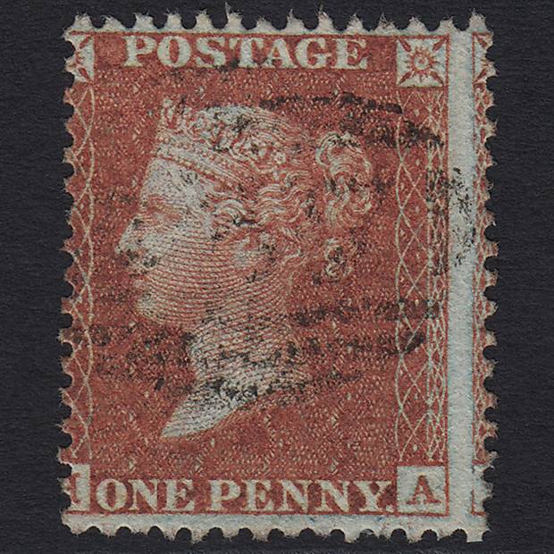 GB QV 1855 1d Red-brown (Plate 15) C6(1) HA FU Light Cancel Misperf