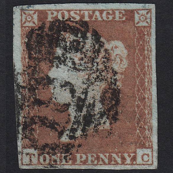 GB QV 1841 1d Red-brown (Plate 93) SG8-B1(1) TC GU 4 Margins