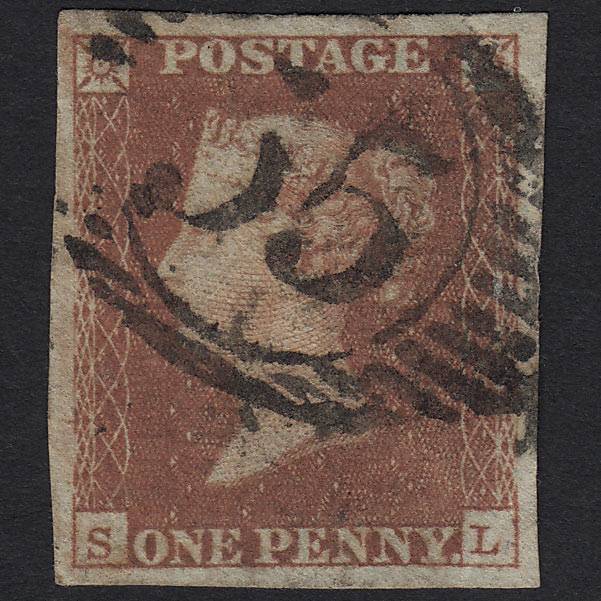GB QV 1841 1d Red-brown Pl 97 SG8-B1(1) SL GU London D&S 55 4 Margins