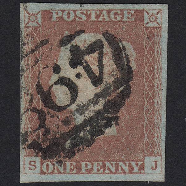 GB QV 1841 1d Red-brown Pl 82 SG8-B1(1) SJ FU Manchester 498 4M Imperf