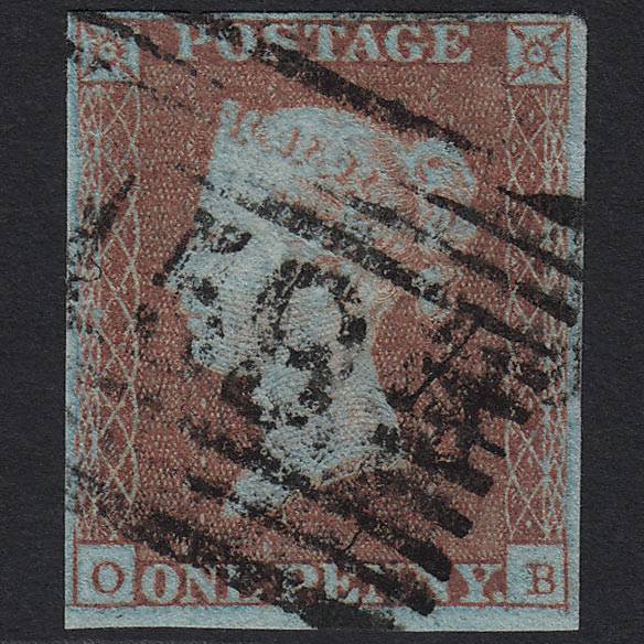 GB QV 1841 1d Very Blued (Plate 108) SG8a-B1(2) OB FU Glasgow 159 4M Imperf