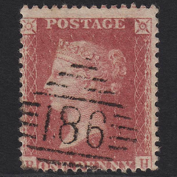 GB QV 1857 1d Rose-red SG40-C10(1) RH FU Dublin 186