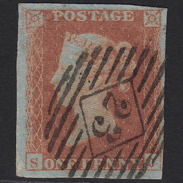 GB QV 1841 1d Red-brown Pl 142 SG8-B2(1) SJ GU 4M Imperf London IS 23