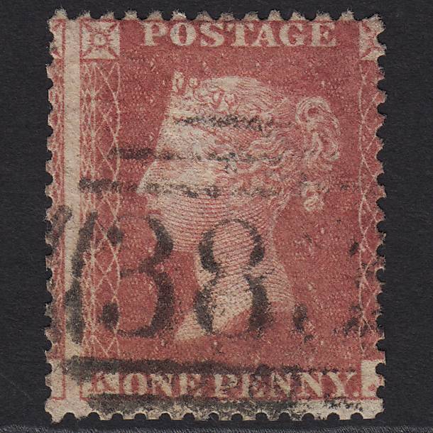 GB QV 1857 1d Rose-red (Plate 36) SG40-C10(1) KJ FU Hull 383 Large Misperf