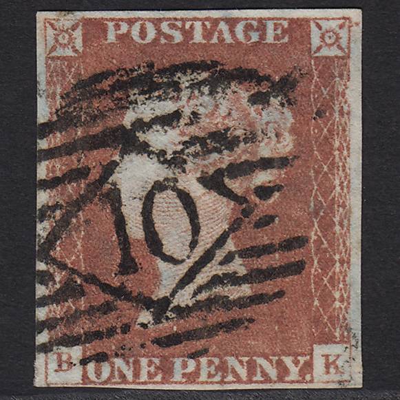 GB QV 1841 1d Red-brown (Plate 68) SG8-B1(1) BK FU 4 Margins London IS 10
