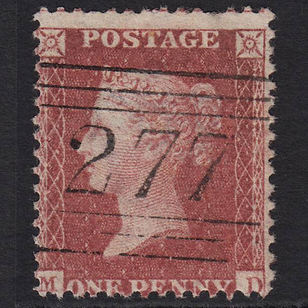 GB QV 1857 1d Rose-red (Plate 43) SG40-C10(1) MD GU Paisley 277 Misperf