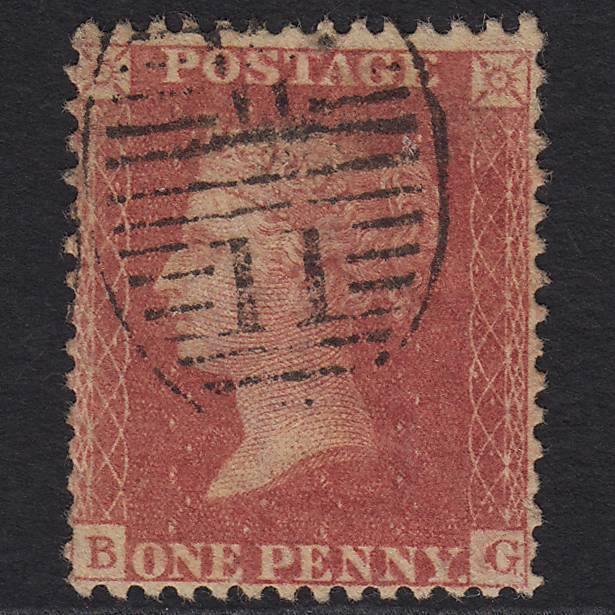 GB QV 1857 1d Rose-red (Plate 52) SG40-C10(1) BG FU London D&S Corrosion Marks