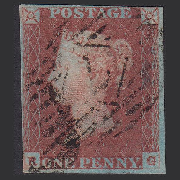 GB QV 1841 1d Very Blued Pl 84 SG8a-B1(2) RG GU 4M Imperf London IS 7