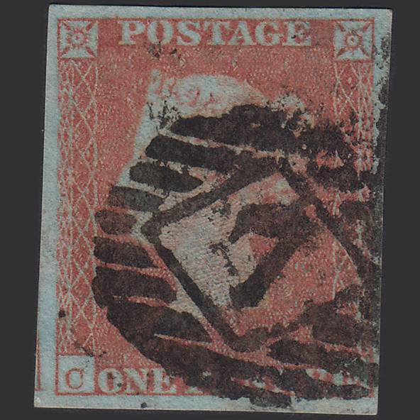 GB QV 1841 1d Very Blued Pl 104 SG8a-B1(2) CE GU 4M Imperf London IS 7
